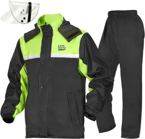 KEMIMOTO Rain Suit for Men, Motorcycle Rain Gear Waterproof Protective Rain Coat with Pants 2 Pieces Rainsuit Breathable Outdoor Fashion Green 2XL