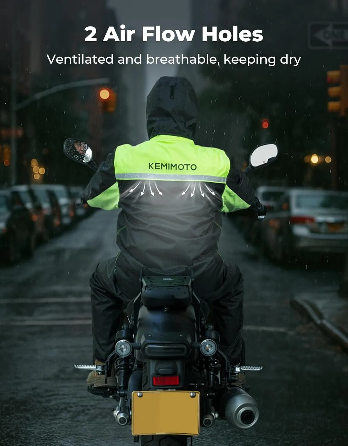 KEMIMOTO Rain Suit for Men, Motorcycle Rain Gear Waterproof Protective Rain Coat with Pants 2 Pieces Rainsuit Breathable Outdoor Fashion Green 2XL