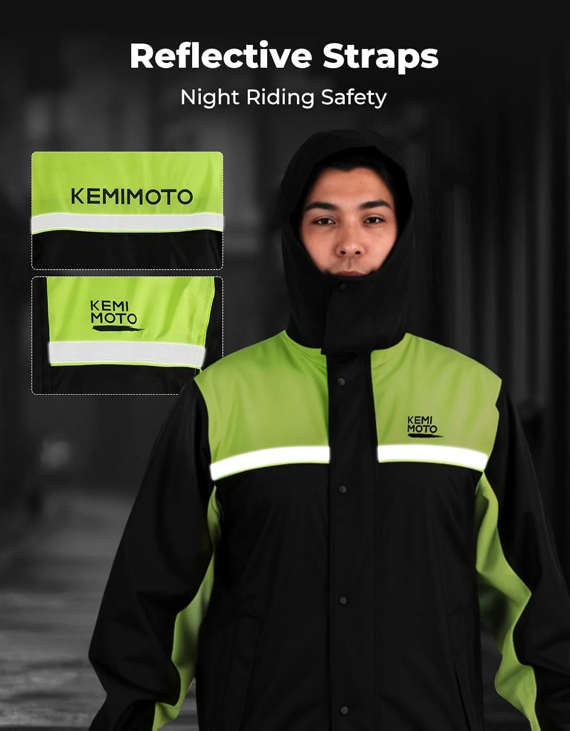 KEMIMOTO Rain Suit for Men, Motorcycle Rain Gear Waterproof Protective Rain Coat with Pants 2 Pieces Rainsuit Breathable Outdoor Fashion Green 2XL
