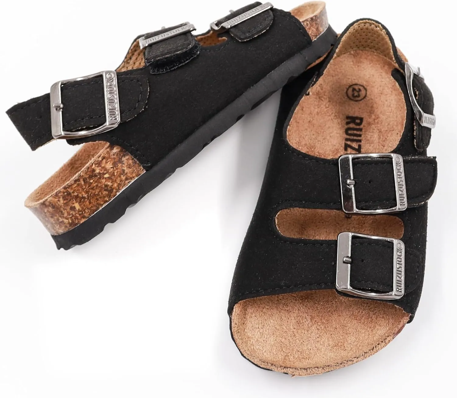 Kid Sandals Boys Girls Comfort Cork Footbed Summer Slides Sandals Toddler Adjustable Buckle Slip-On Sandal Open Toes Casual Flat for Little Kid/Big Kid