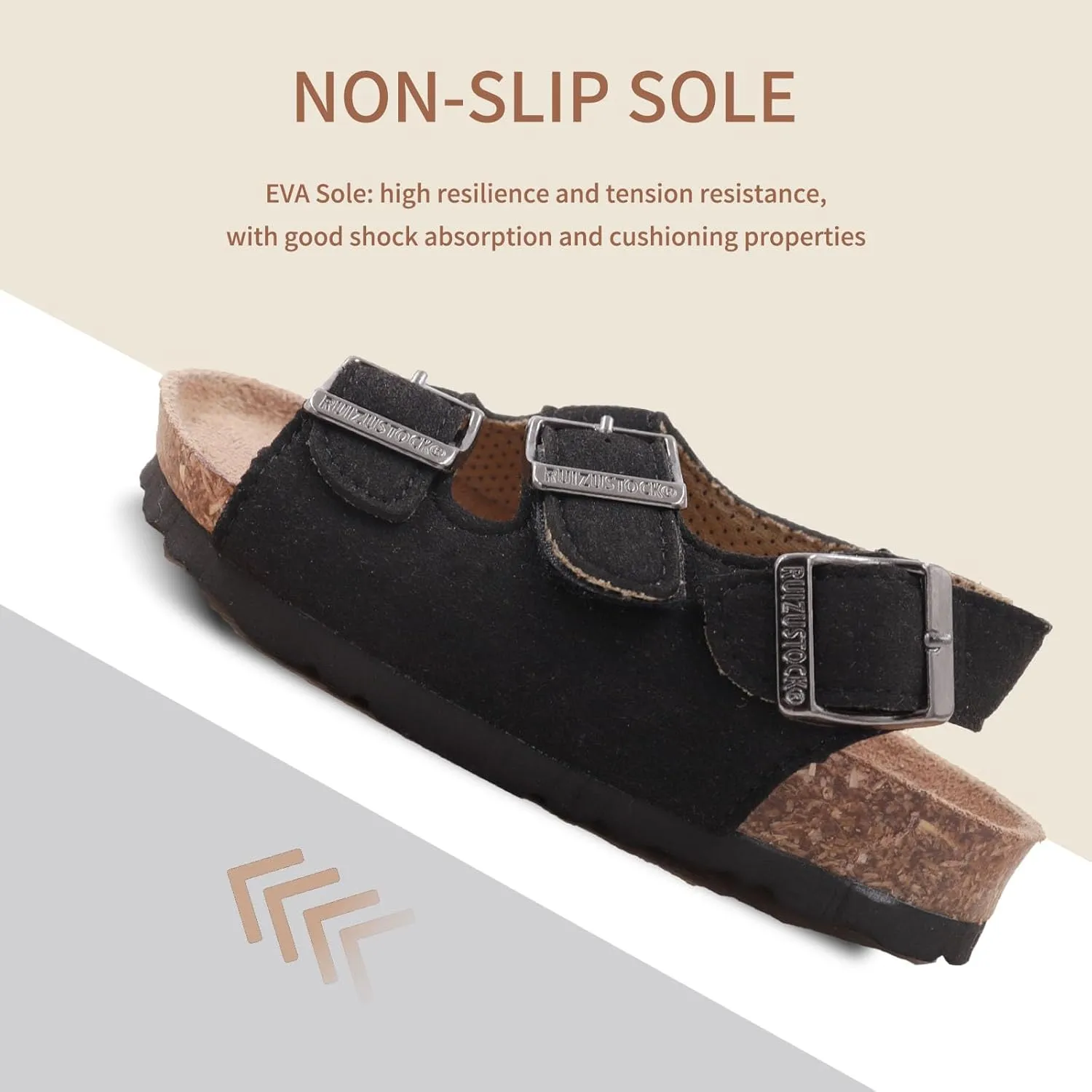 Kid Sandals Boys Girls Comfort Cork Footbed Summer Slides Sandals Toddler Adjustable Buckle Slip-On Sandal Open Toes Casual Flat for Little Kid/Big Kid