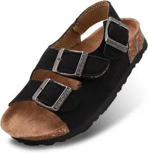 Kid Sandals Boys Girls Comfort Cork Footbed Summer Slides Sandals Toddler Adjustable Buckle Slip-On Sandal Open Toes Casual Flat for Little Kid/Big Kid