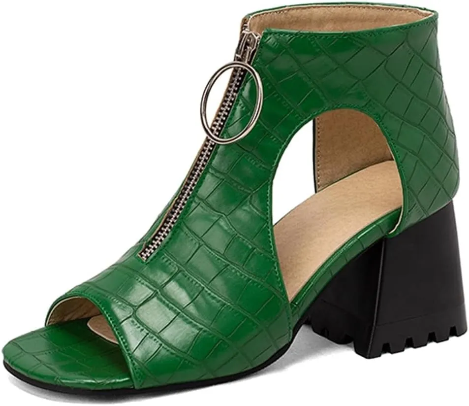 KIKIVIVI Womens Peep Toe Slingback Sandals Buckle Chunky Heel Pumps