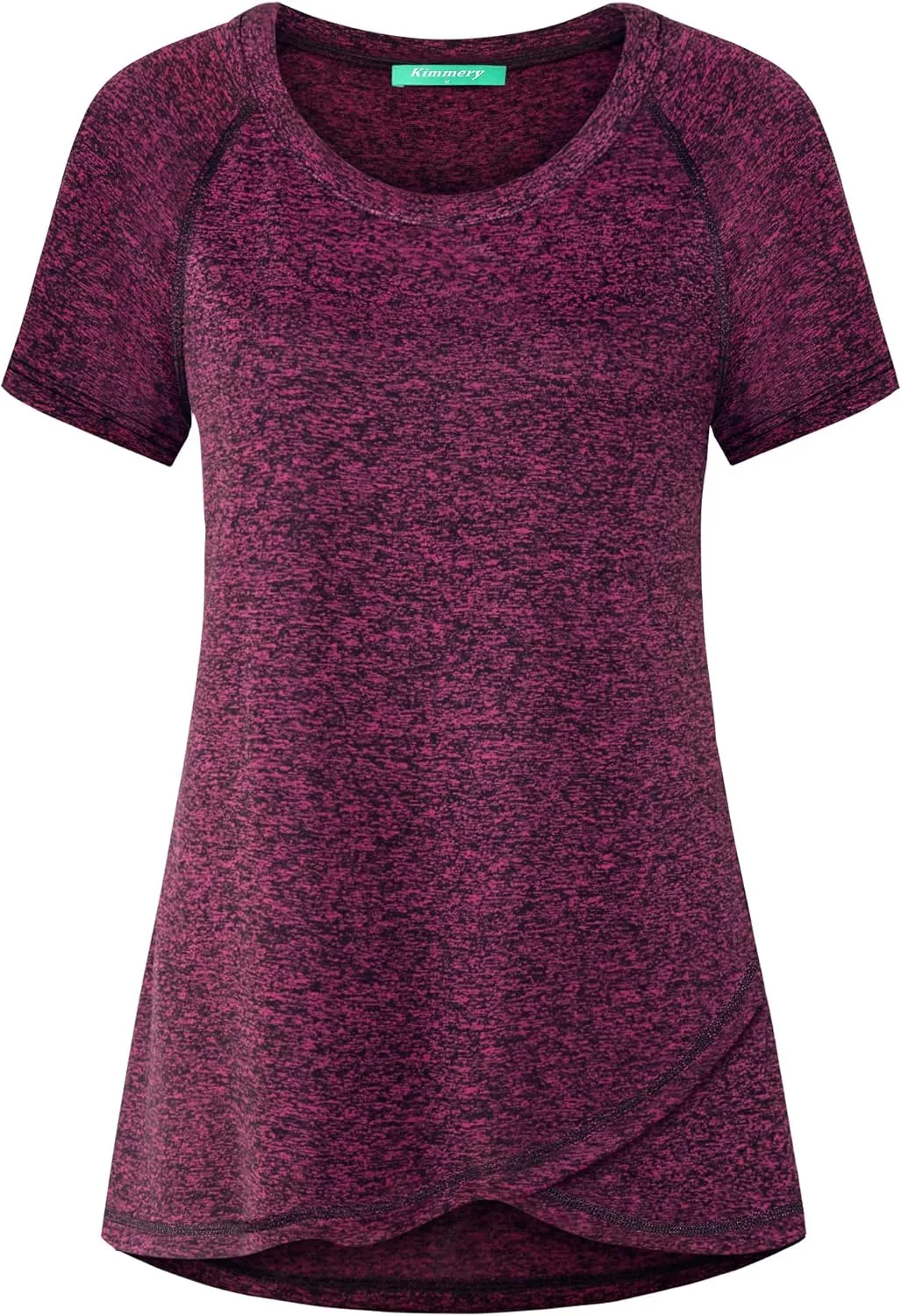 Kimmery Woman Raglan Sleeve Round Neck Irregular Hem Yoga Workout Shirt Sizes M-3XL