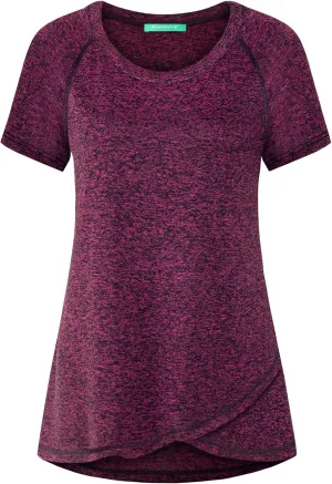 Kimmery Woman Raglan Sleeve Round Neck Irregular Hem Yoga Workout Shirt Sizes M-3XL