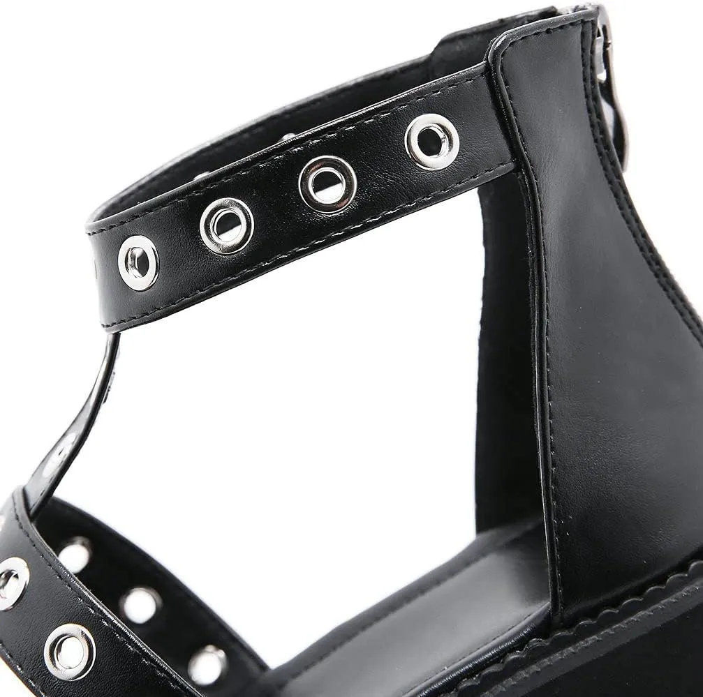 KOKOMOMO Womens Goth Buckle Platform Sandals High Chunky Heels Gladiator Roman Strappy Sandals