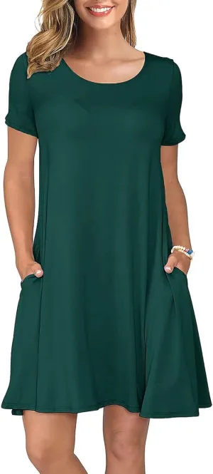 KORSIS Summer Dresses for Women Casual T-Shirt Dresses Swing Flowy Beach Vacation Sundress with Pockets (S-3XL)