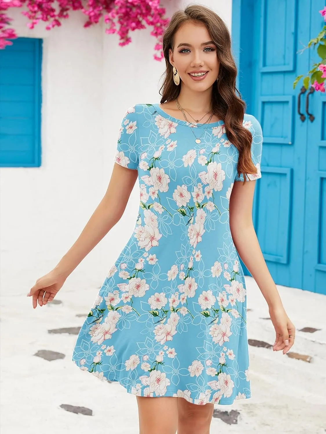 KORSIS Summer Dresses for Women Casual T-Shirt Dresses Swing Flowy Beach Vacation Sundress with Pockets (S-3XL)