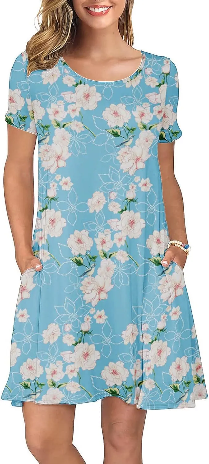 KORSIS Summer Dresses for Women Casual T-Shirt Dresses Swing Flowy Beach Vacation Sundress with Pockets (S-3XL)
