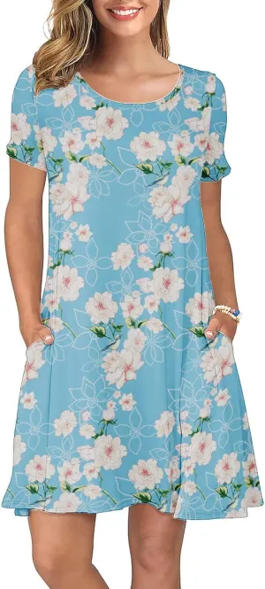 KORSIS Summer Dresses for Women Casual T-Shirt Dresses Swing Flowy Beach Vacation Sundress with Pockets (S-3XL)