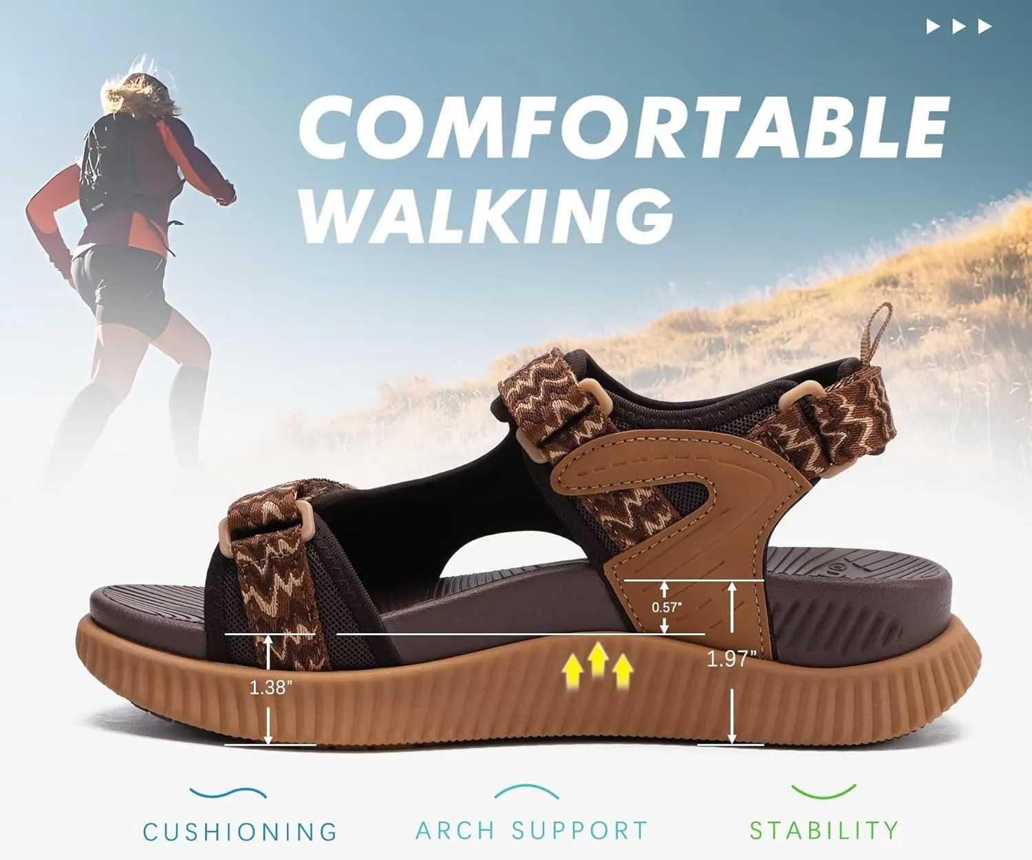 KuaiLu Womens Orthopedic Walking Sandals Recovery Sport Outdoor Hiking Water Sandles Thick Athletic Cushion Adjustable Strap Sandals with Comfortable Plantar Fasciitis Arch Support
