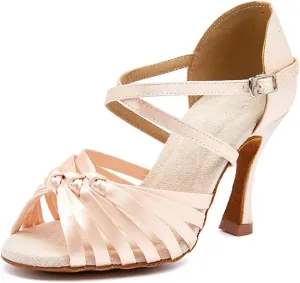 Ladies Nude-Toned Satin Sandals - Versatile Design for Day-to-Night Celebrations (8CM/3.15")