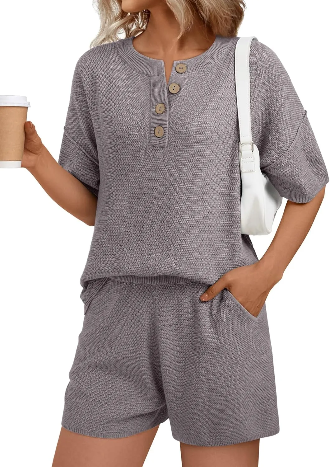 LILLUSORY Womens Summer Knit Matching Lounge Set 2 Piece Outfits