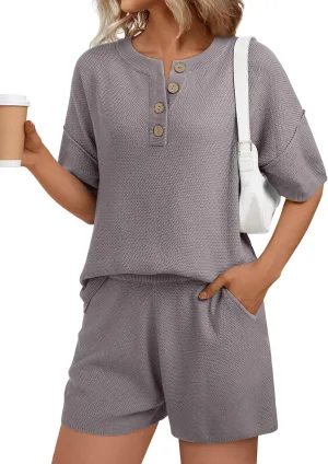 LILLUSORY Womens Summer Knit Matching Lounge Set 2 Piece Outfits
