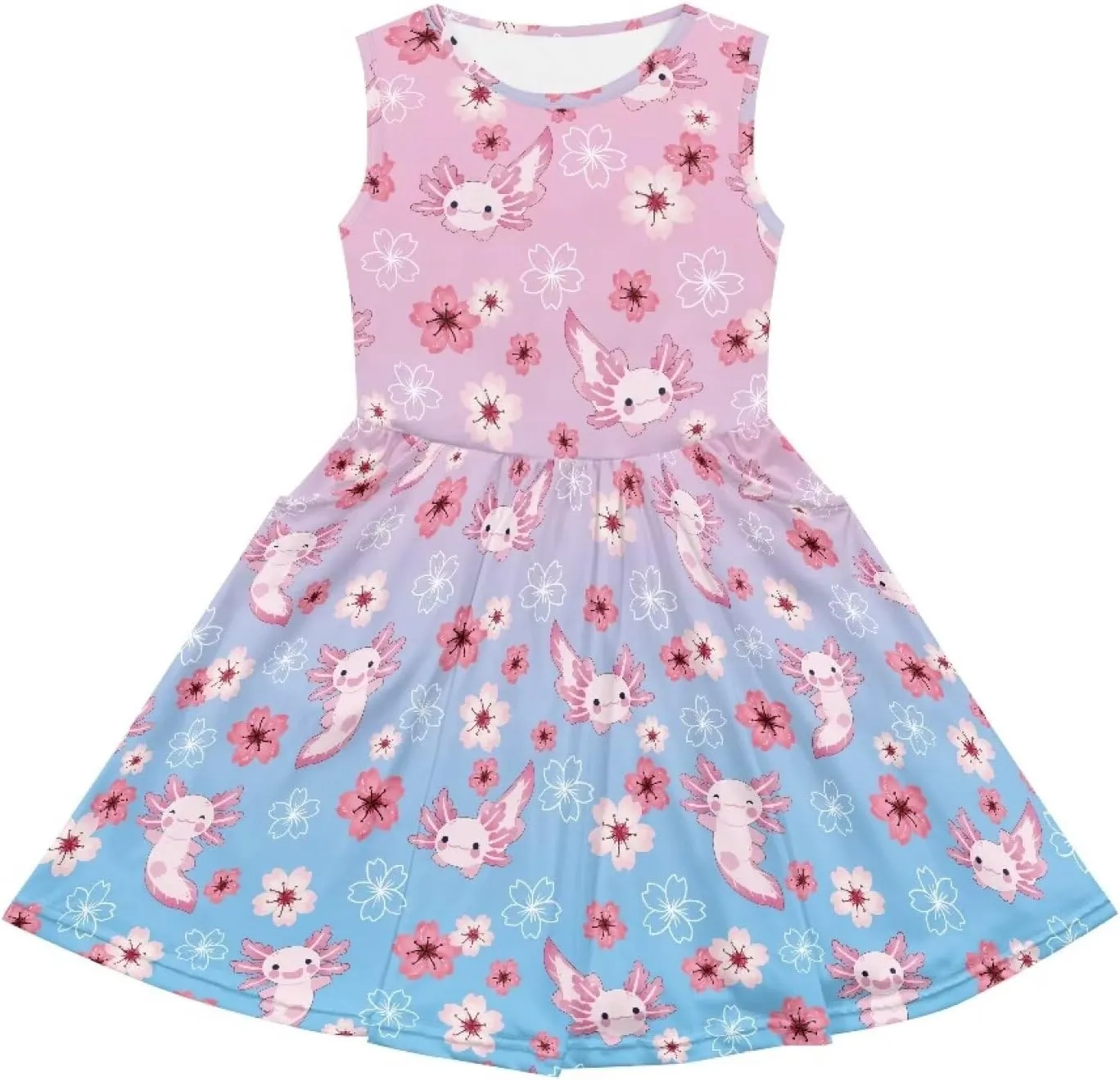 Little Girl Sleeveless Dress Comfy Sundress with Pockets for Kids Girls 4-14 Years Old