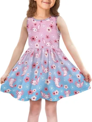 Little Girl Sleeveless Dress Comfy Sundress with Pockets for Kids Girls 4-14 Years Old