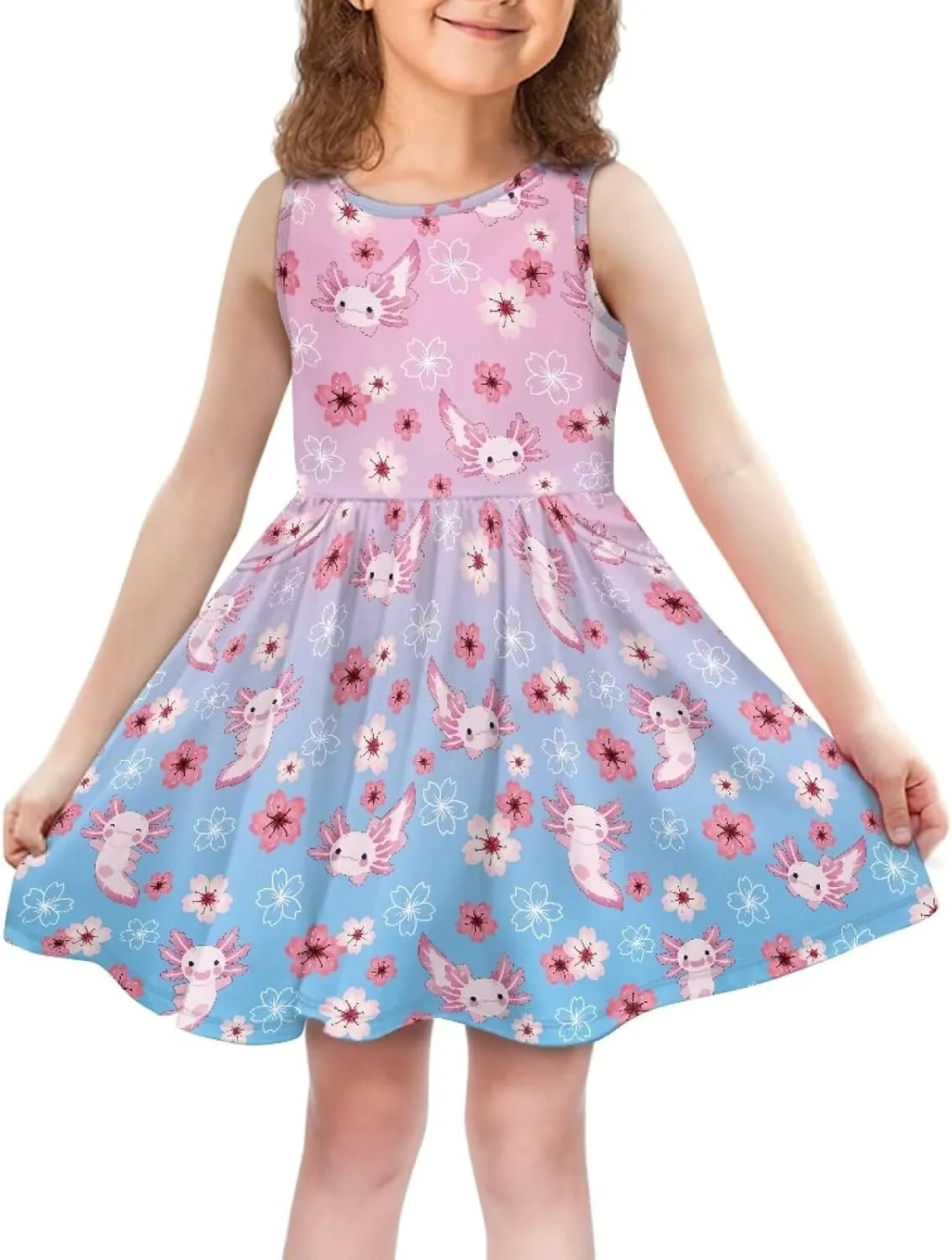 Little Girl Sleeveless Dress Comfy Sundress with Pockets for Kids Girls 4-14 Years Old