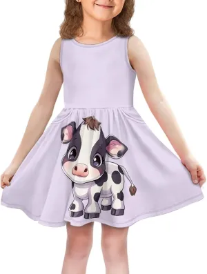 Little Girl Sleeveless Dress Comfy Sundress with Pockets for Kids Girls 4-14 Years Old