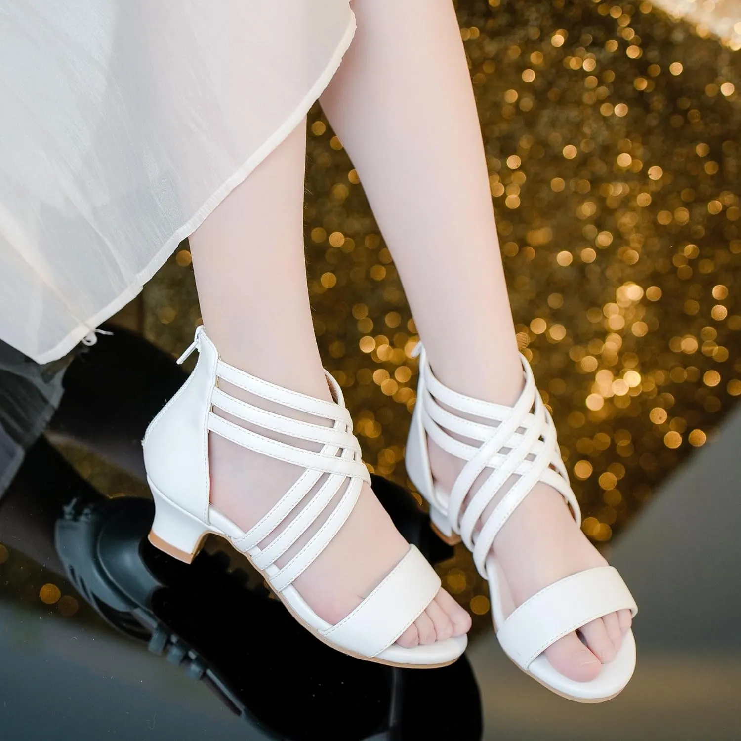 Little Girls Sandals High Heels Formal Shoes Open Toe Pump Sandals Glitter Party Wedding Shoes for Big Kids Toddler