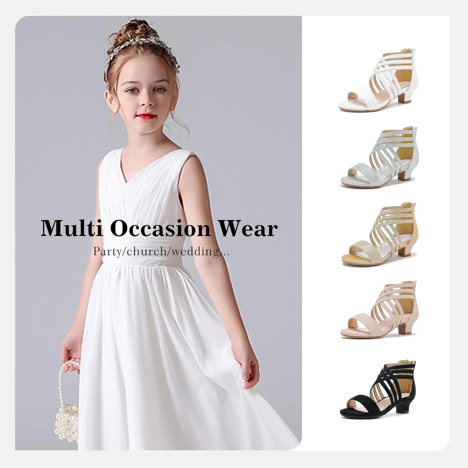 Little Girls Sandals High Heels Formal Shoes Open Toe Pump Sandals Glitter Party Wedding Shoes for Big Kids Toddler