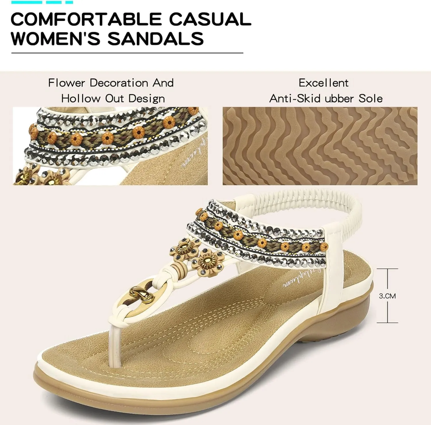 Littleplum Womens Sandals Arch Support Summer Beach Sandals Comfort Walking Shoes Bohemian Flip Flops Sandals for Women