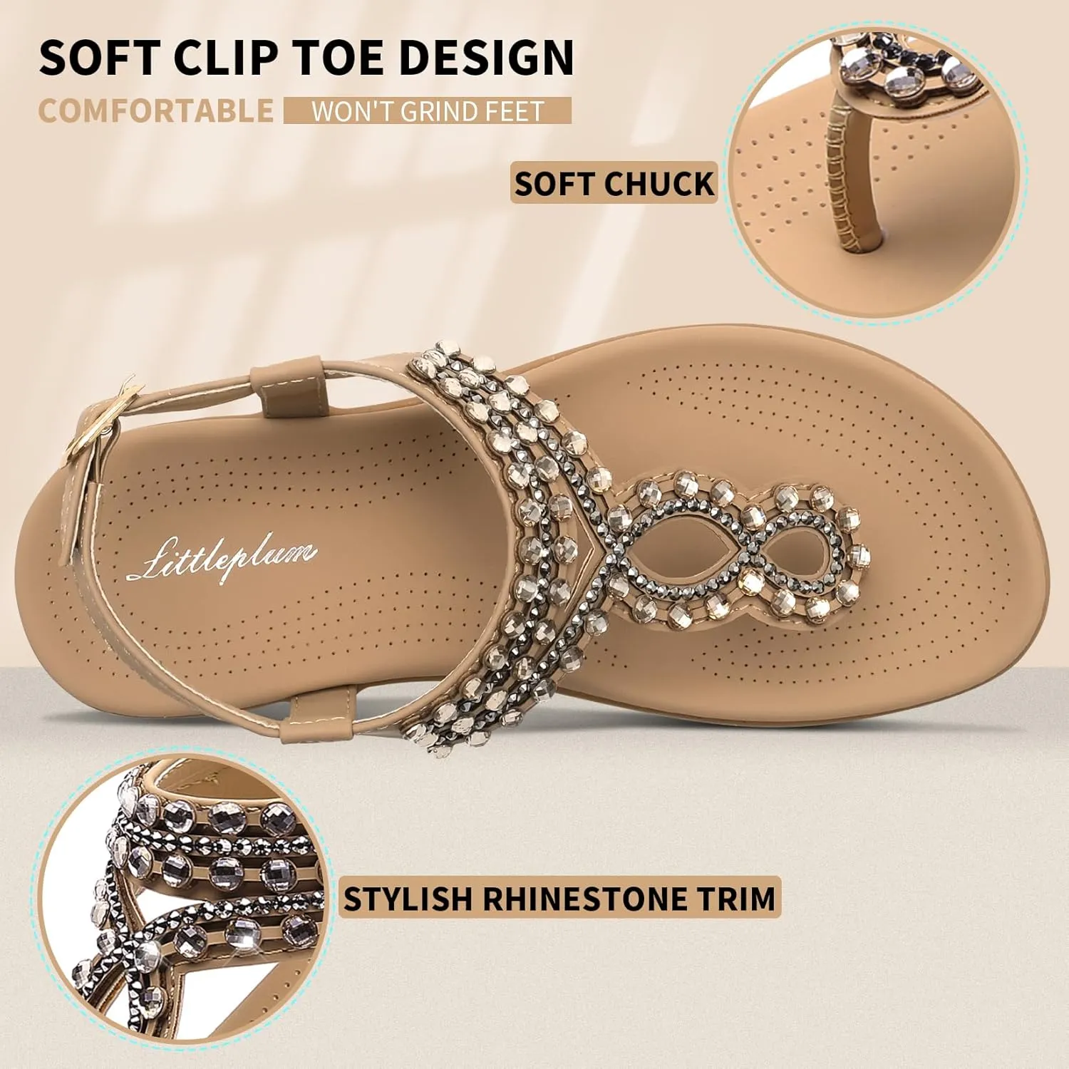 Littleplum Womens Sandals Comfort Arch Support Sandals Summer Walking Shoes Casual Ankle Elastic Flip Flops Shoes
