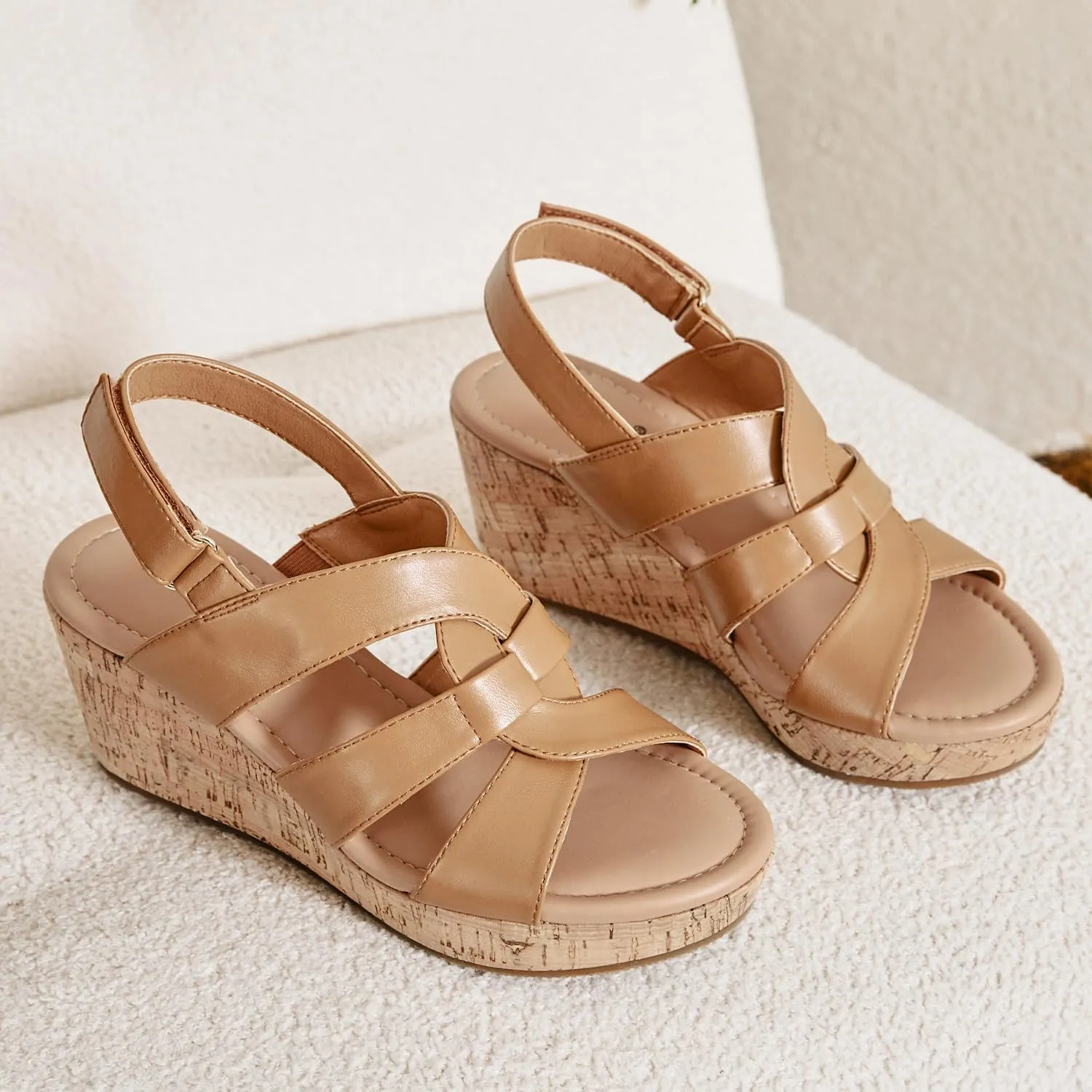 Luoika Women's Wide Width Wedge Sandals, Platform Wedge Pump Heel Ankle Strap Open Toe Women's Sandals Concise Casual Summer Shoes.