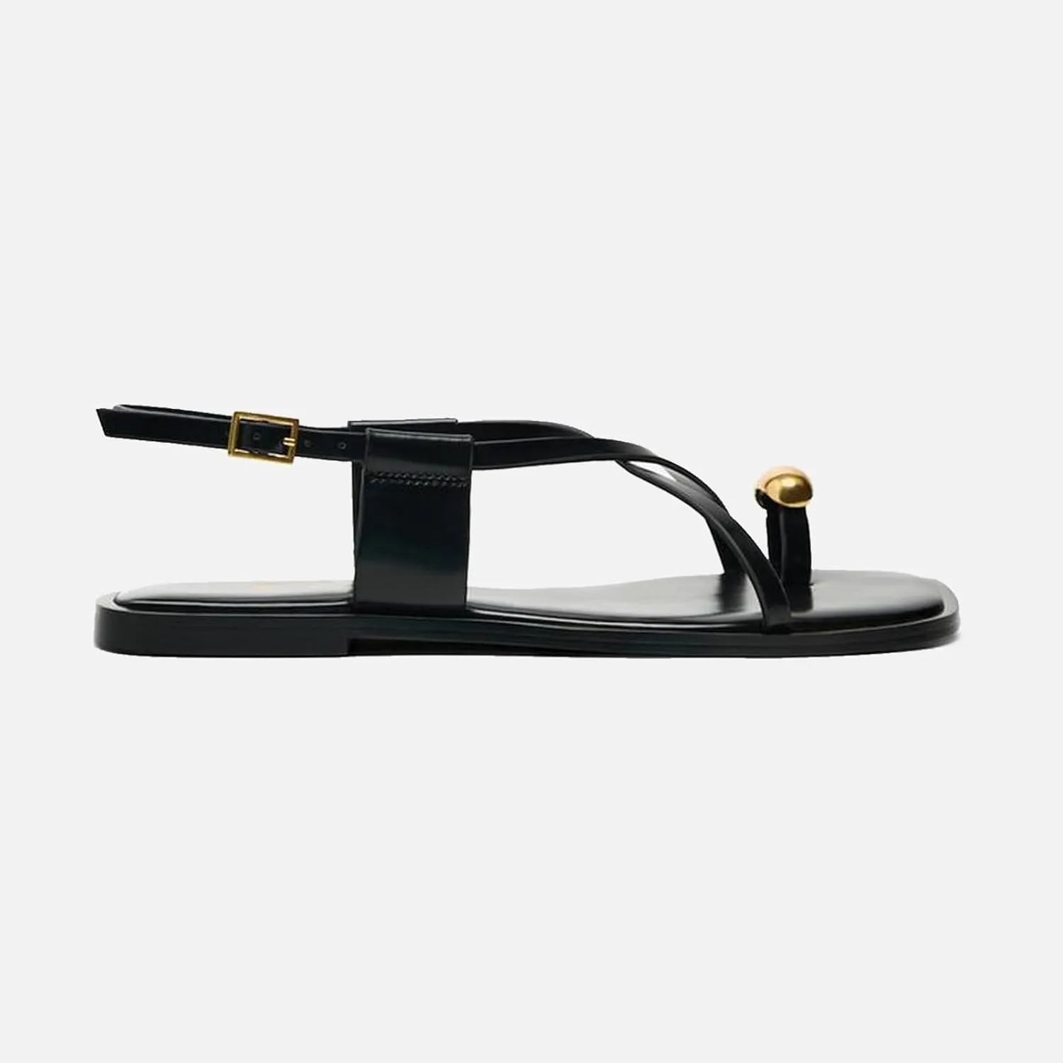 Lymphvity Women's Metal Toe Ring Strappy Flat Sandals Open Square Toe Gladiator Lace Up Sandals With Buckle Strap Casual Summer Beach Slides Sandal