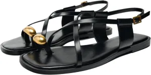 Lymphvity Women's Metal Toe Ring Strappy Flat Sandals Open Square Toe Gladiator Lace Up Sandals With Buckle Strap Casual Summer Beach Slides Sandal
