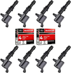 MAS Set of 8 Platinum Spark Plug and 8 Straight Ignition Coil Pack Compatible with Ford F-150 Expedition F-250 Super Duty F-350 Super Duty 5.4L Replacement for FD508 SP515 SP546 DG511