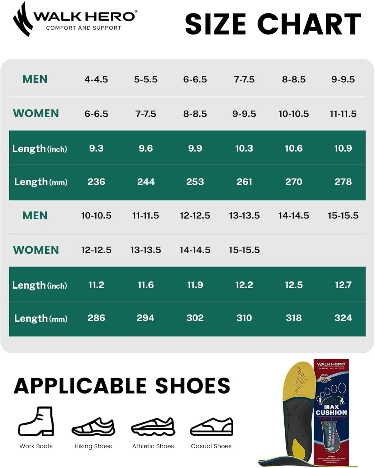Maximum Cushion Shoes Inserts, Plantar Fasciitis Insoles for Men & Women, Arch Support Orthotics for Heel Pain Relief, Standing All Day, Work Boots (Mens 8-8.5 | Womens 10-10.5, Autumn Yellow)