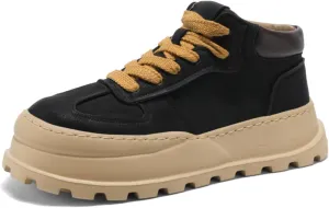 Mens Fashion Suede Leather Lace Up Platform Sneakers Casual Retro Round Toe Non Slip Flats Orthotic Sport Shoes for Walking Daily Travel