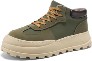Mens Fashion Suede Leather Lace Up Platform Sneakers Casual Retro Round Toe Non Slip Flats Orthotic Sport Shoes for Walking Daily Travel