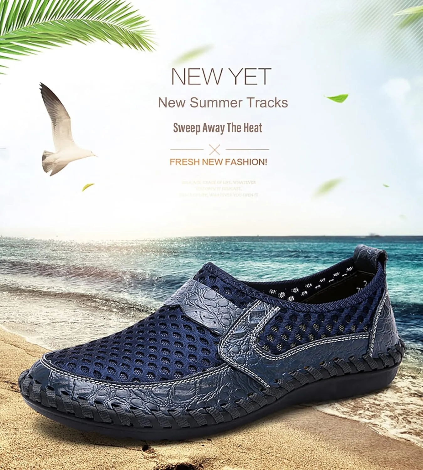 Men's Hand-Stitched Mesh Loafers,Breathable Slip-On Non-Slip Soft Bottom Flat Casual Fishing Hiking Driving Shoes