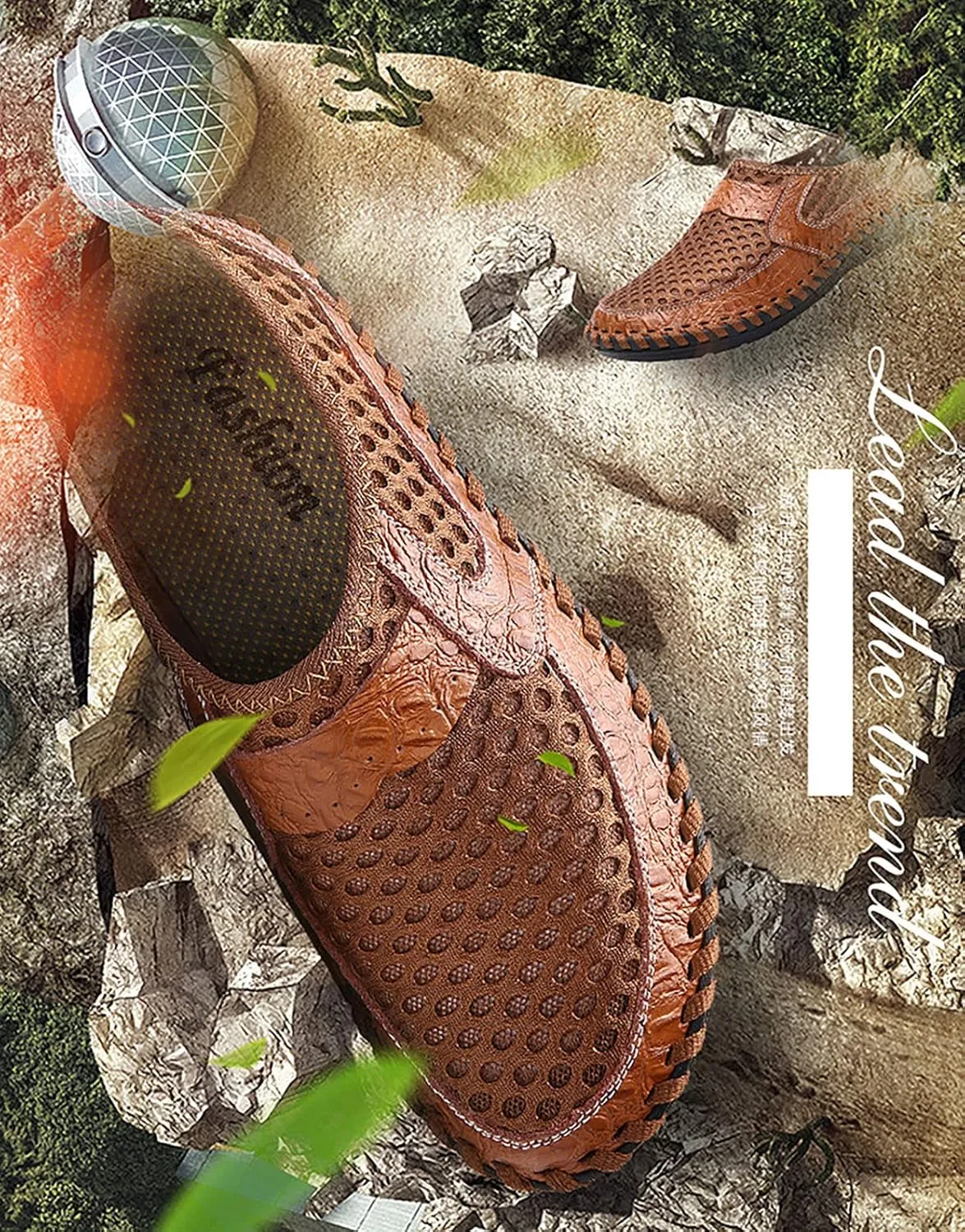 Men's Hand-Stitched Mesh Loafers,Breathable Slip-On Non-Slip Soft Bottom Flat Casual Fishing Hiking Driving Shoes