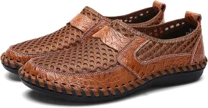 Men's Hand-Stitched Mesh Loafers,Breathable Slip-On Non-Slip Soft Bottom Flat Casual Fishing Hiking Driving Shoes