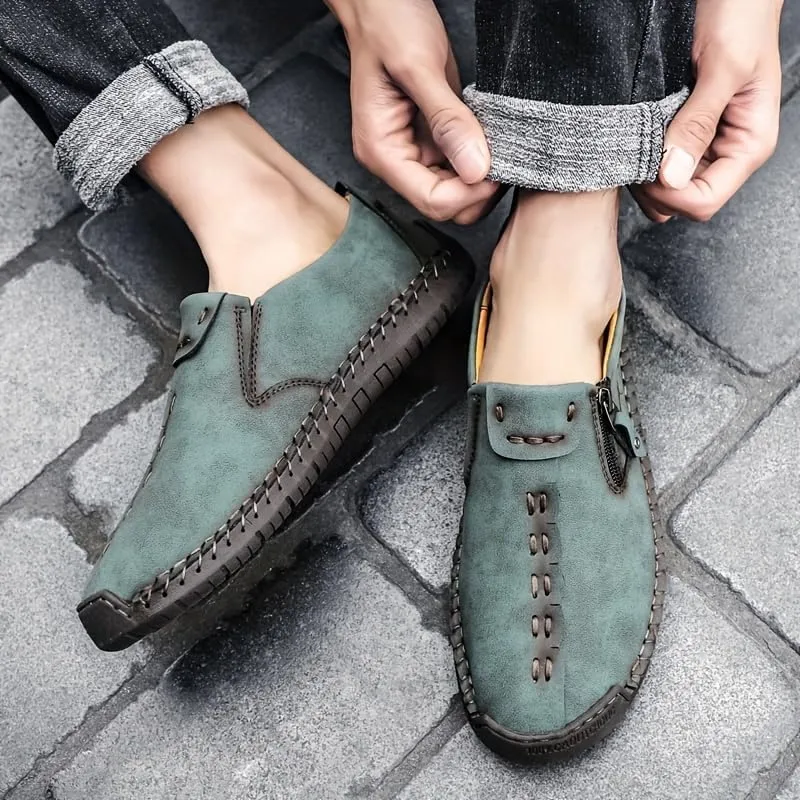 Men's Loafer Shoes with Side Zipper, Comfy Non-Slip Slip On Shoes, Men's Shoes, Spring and Summer