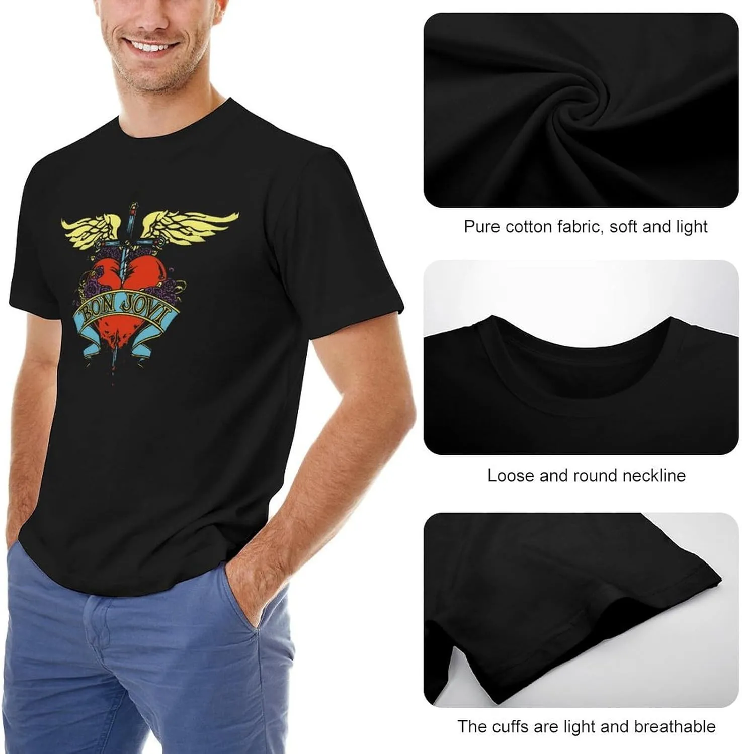Men's Music Fans T-Shirts 80s&90s Short Sleeve Cotton Shirts Adult