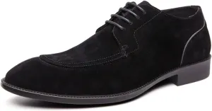 Mens Retro Suede Leather Lace Up Dress Oxfords Shoes Classic Slip On Low Top Pointed Toe Non-Slip Flats Derby Shoes for Formal Business Wedding