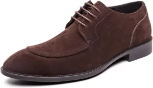 Mens Retro Suede Leather Lace Up Dress Oxfords Shoes Classic Slip On Low Top Pointed Toe Non-Slip Flats Derby Shoes for Formal Business Wedding