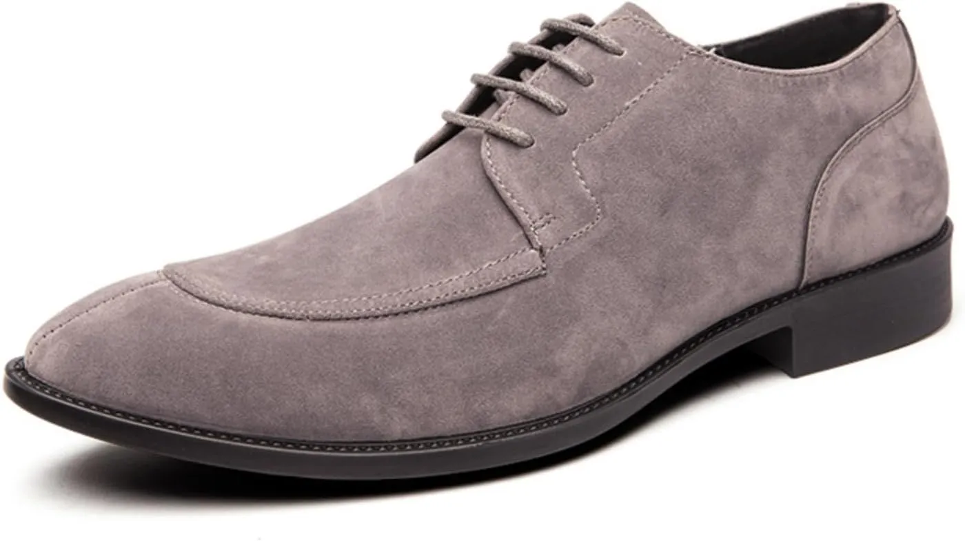 Mens Retro Suede Leather Lace Up Dress Oxfords Shoes Classic Slip On Low Top Pointed Toe Non-Slip Flats Derby Shoes for Formal Business Wedding