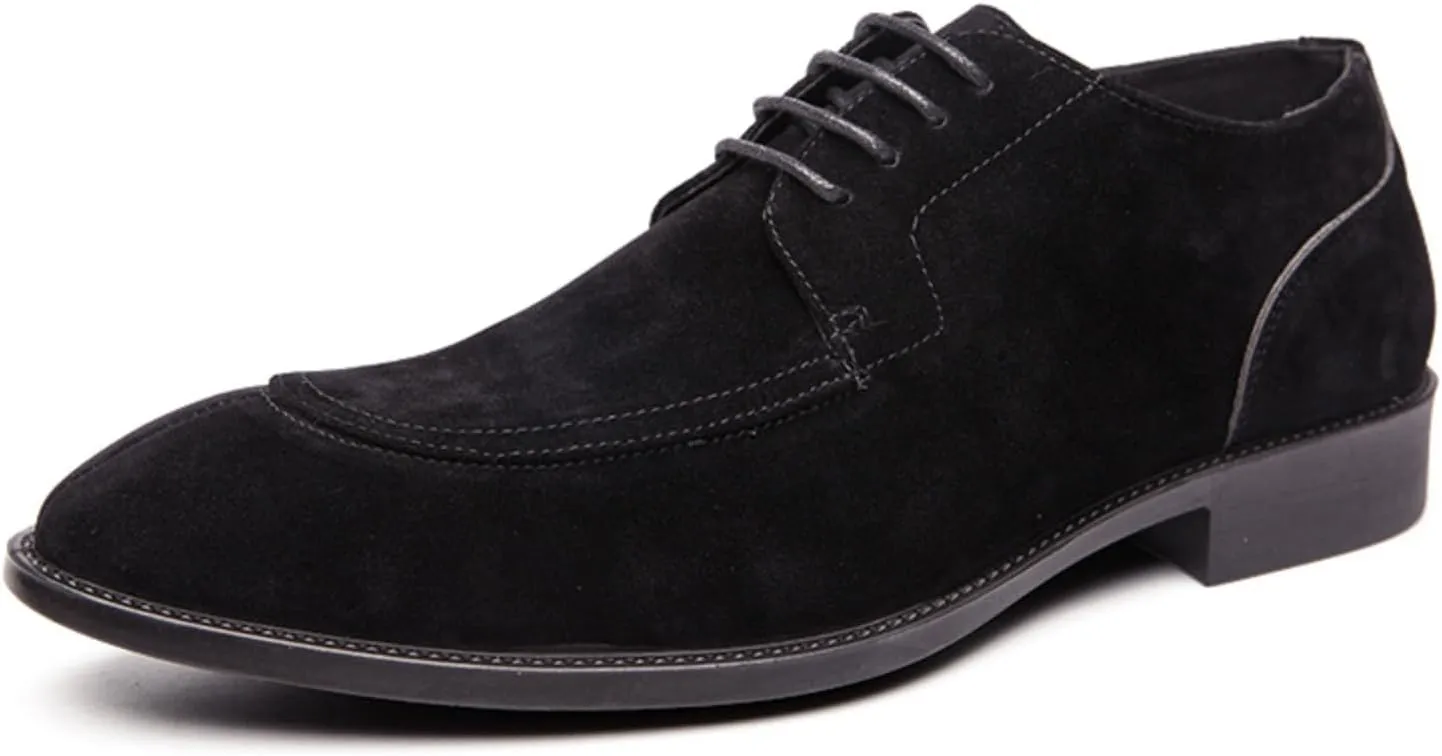 Mens Retro Suede Leather Lace Up Dress Oxfords Shoes Classic Slip On Low Top Pointed Toe Non-Slip Flats Derby Shoes for Formal Business Wedding