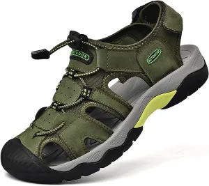 Men's Sport Sandals Outdoor Hiking Leather Closed Toe Sandals Athletic Lightweight Summer Casual