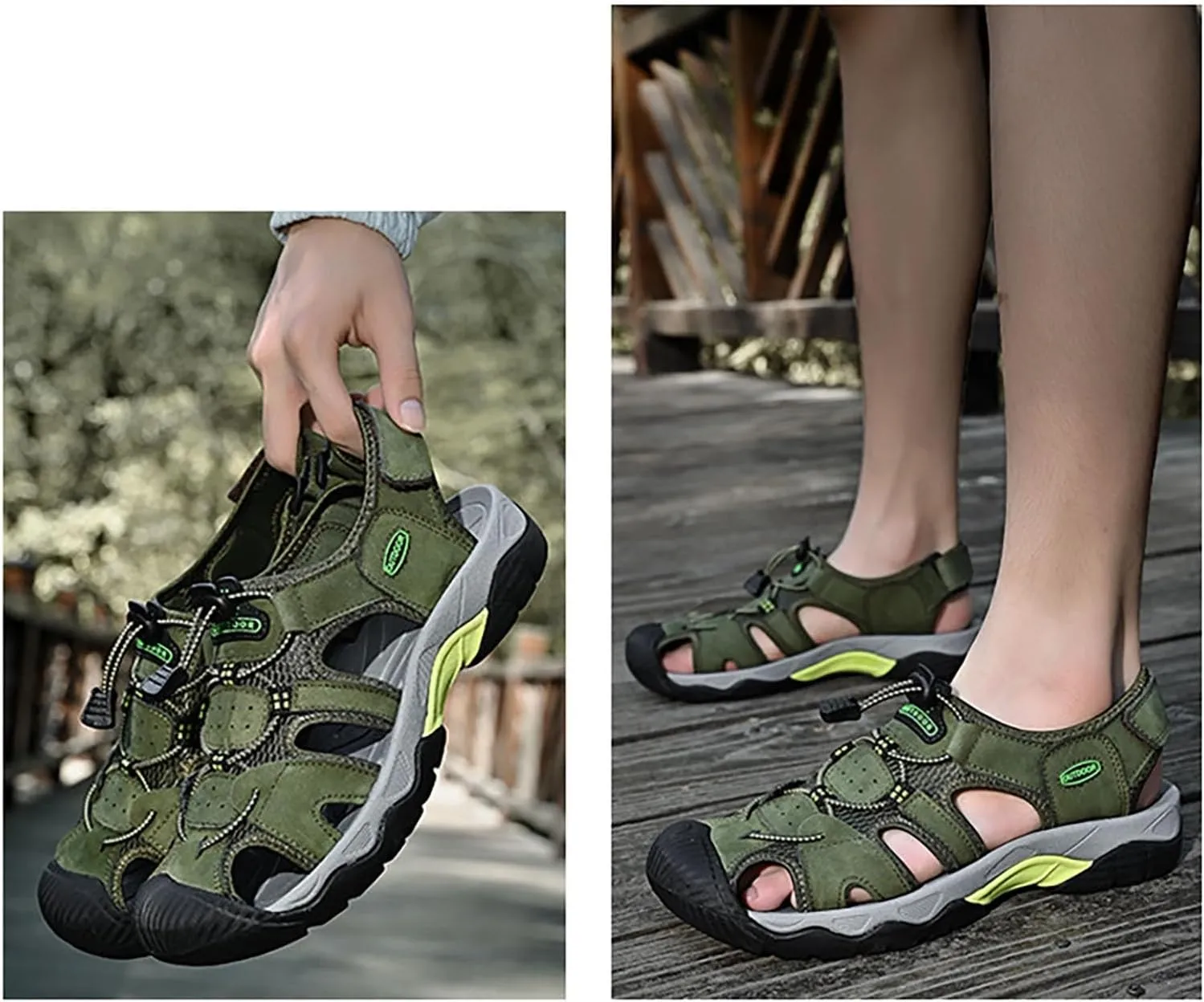 Men's Sport Sandals Outdoor Hiking Leather Closed Toe Sandals Athletic Lightweight Summer Casual