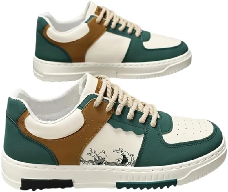 Men's Trendy Street Style Wave Pattern Low Top Skateboard Shoes, Comfy Non Slip Lace Up Sneakers for Men's Outdoor Activities