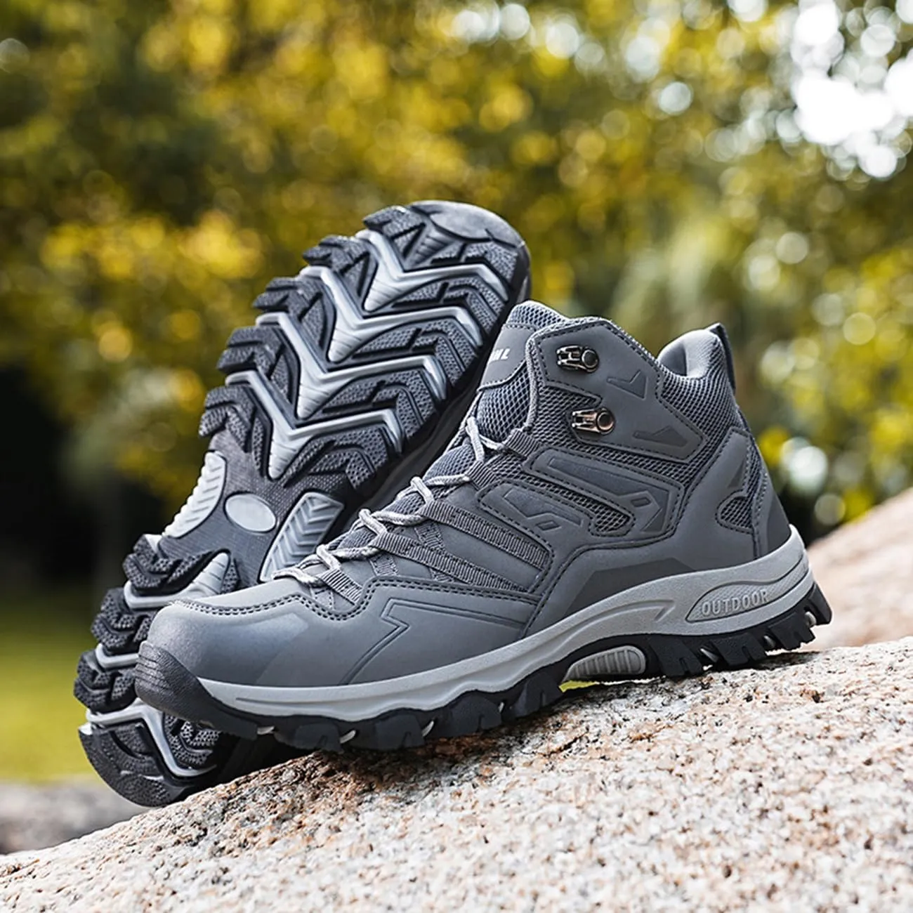 Men's Waterproof Hiking Boots High-Top Leather Non-Slip Outdoor Shoes for Mountain Trekking, Trail & Camping