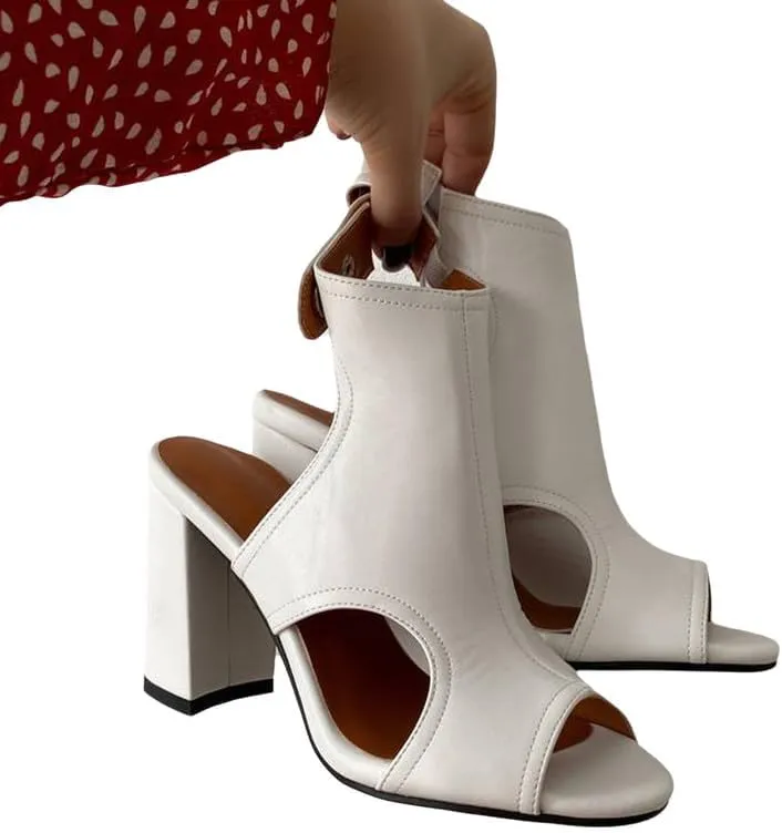 MEOTINA Open Toe Boots for Women Dressy Sandals Block Heels Summer Gliadiator Shoes Black