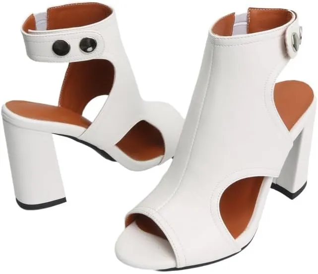MEOTINA Open Toe Boots for Women Dressy Sandals Block Heels Summer Gliadiator Shoes Black