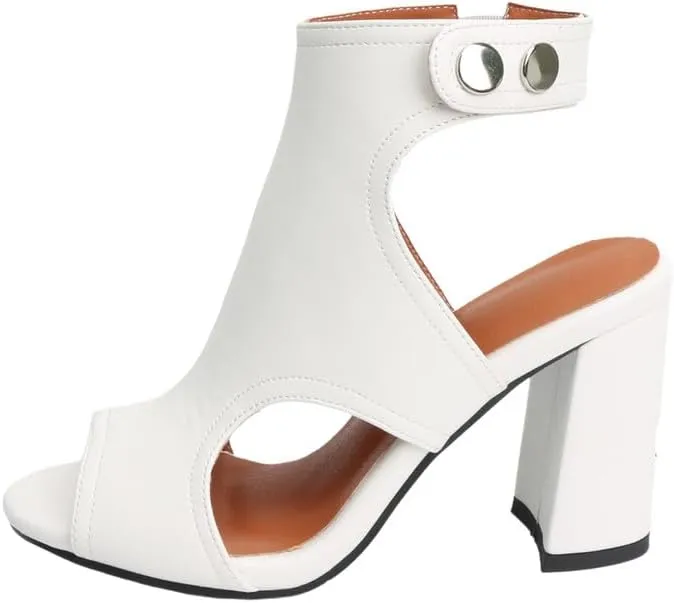 MEOTINA Open Toe Boots for Women Dressy Sandals Block Heels Summer Gliadiator Shoes Black