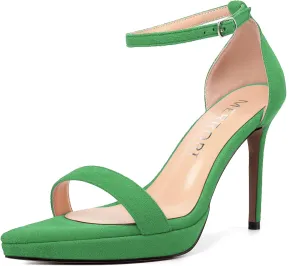 MERRORI Womens Ankle Strap Platform Women Heels Suede Women Heels Fashion Open Toe Dating Stiletto High Heel Sandals 4 Inch